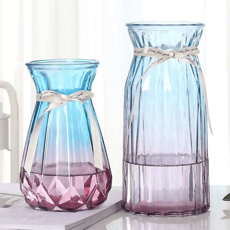 XILEI Glass Vases for Flowers,Grey Vases Set of 2 ，Flower Vase Decorative for Home Decor, Desk Placement and Gift (A2) Home & Garden > Decor > Vases XILEI Purple XILEI-B 
