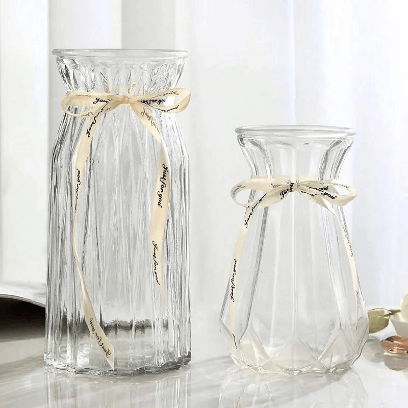 XILEI Glass Vases for Flowers,Grey Vases Set of 2 ，Flower Vase Decorative for Home Decor, Desk Placement and Gift (A2) Home & Garden > Decor > Vases XILEI Clear XILEI-B 