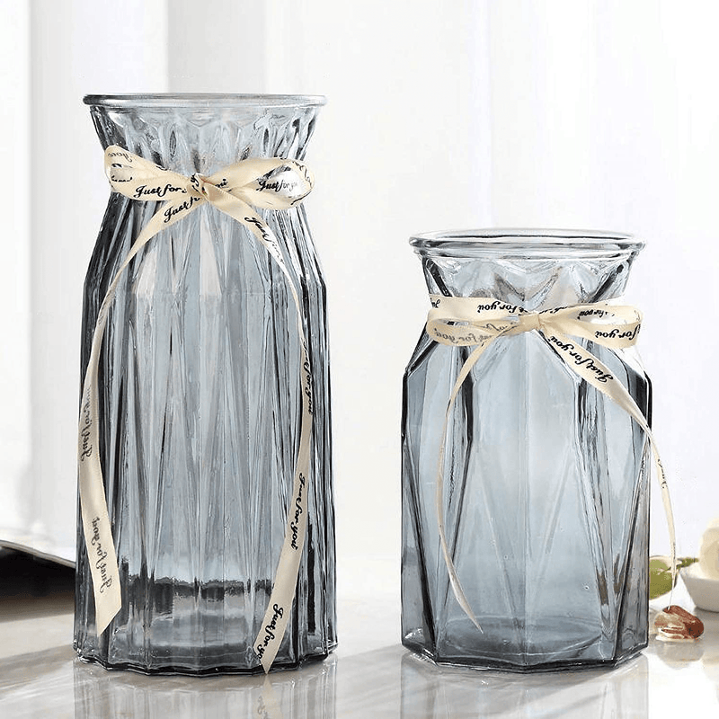 XILEI Glass Vases for Flowers,Grey Vases Set of 2 ，Flower Vase Decorative for Home Decor, Desk Placement and Gift (A2) Home & Garden > Decor > Vases XILEI Grey XILEI-D 