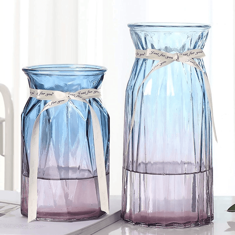 XILEI Glass Vases for Flowers,Grey Vases Set of 2 ，Flower Vase Decorative for Home Decor, Desk Placement and Gift (A2) Home & Garden > Decor > Vases XILEI Purple XILEI-D 