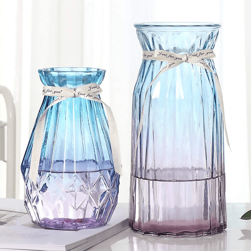 XILEI Glass Vases for Flowers,Grey Vases Set of 2 ，Flower Vase Decorative for Home Decor, Desk Placement and Gift (A2) Home & Garden > Decor > Vases XILEI Purple XILEI-C 