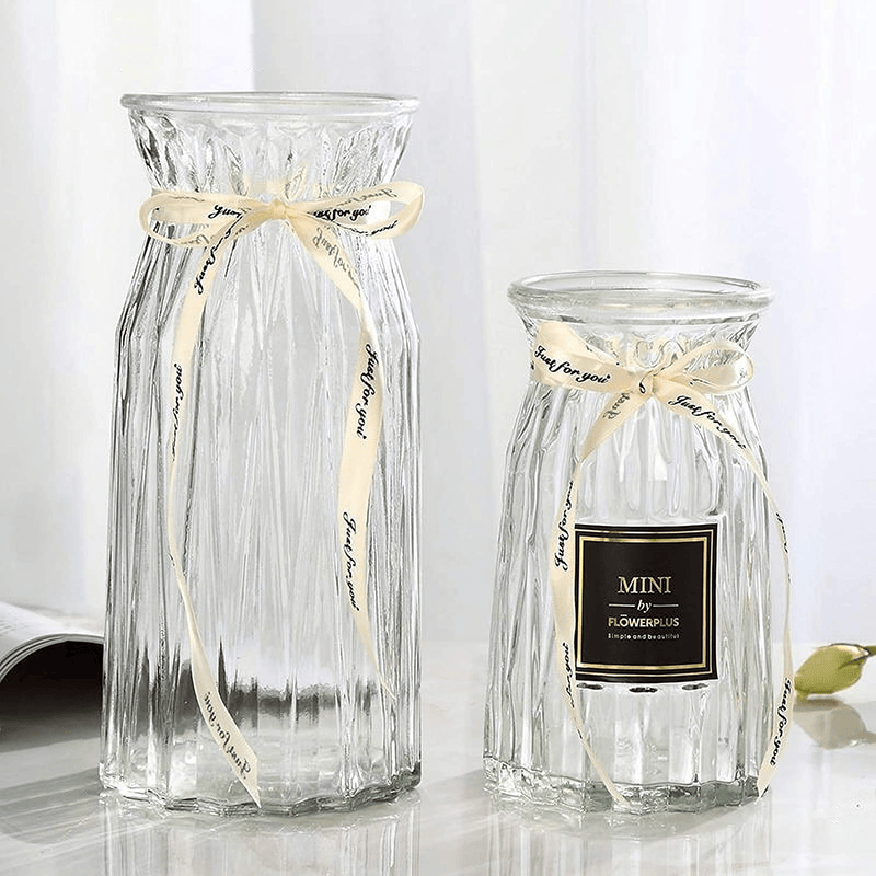 XILEI Glass Vases for Flowers,Grey Vases Set of 2 ，Flower Vase Decorative for Home Decor, Desk Placement and Gift (A2) Home & Garden > Decor > Vases XILEI Clear XILEI-A 