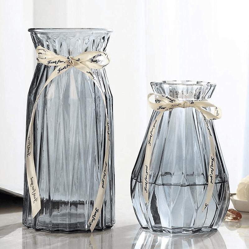 XILEI Glass Vases for Flowers,Grey Vases Set of 2 ，Flower Vase Decorative for Home Decor, Desk Placement and Gift (A2) Home & Garden > Decor > Vases XILEI Grey XILEI-C 