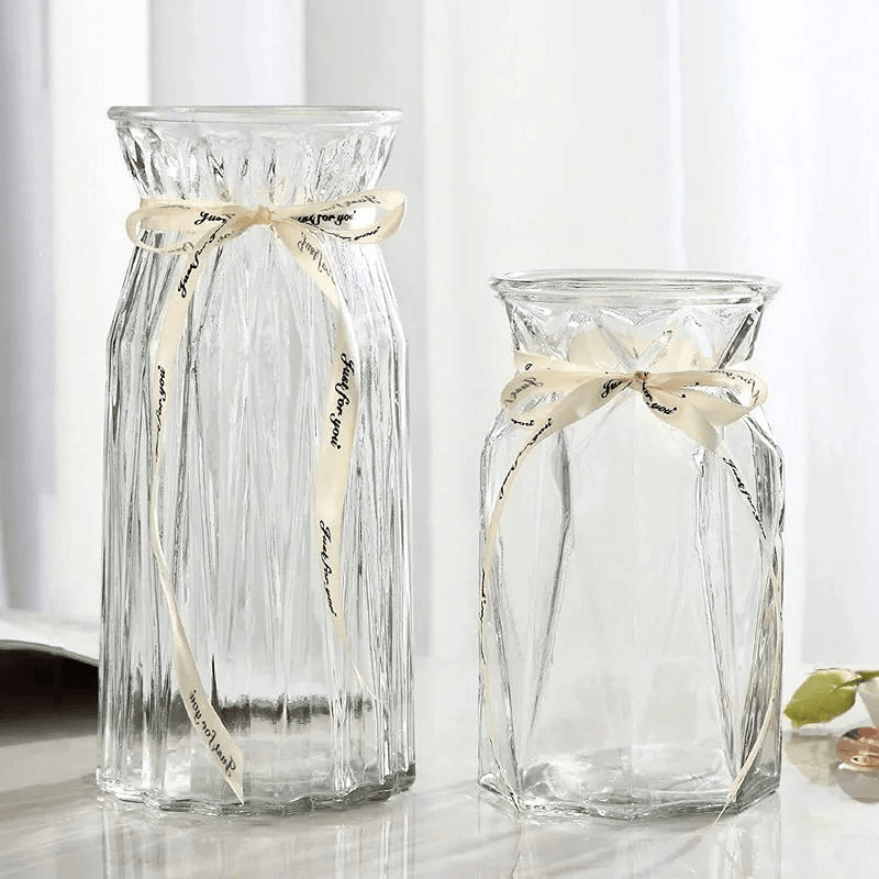 XILEI Glass Vases for Flowers,Grey Vases Set of 2 ，Flower Vase Decorative for Home Decor, Desk Placement and Gift (A2) Home & Garden > Decor > Vases XILEI Clear XILEI-D 
