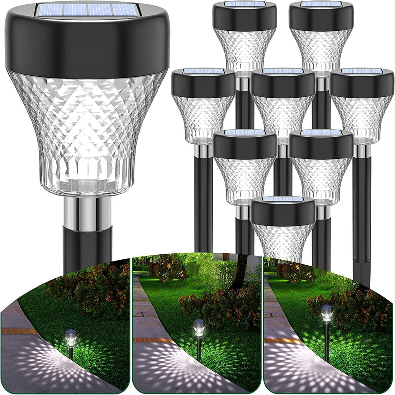 XINREE Solar Garden Lights Outdoor Waterproof, 12 Pack Pathway Lights Solar Powered Outdoor with Pattern Landscape Lighting for Path Walkway Yard Driveway Ameber Decorative Lamp-Warm White Home & Garden > Lighting > Lamps XINREE 8 Pack-Cool White  