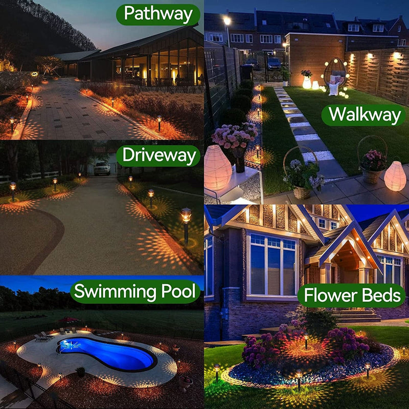 XINREE Solar Garden Lights Outdoor Waterproof, 12 Pack Pathway Lights Solar Powered Outdoor with Pattern Landscape Lighting for Path Walkway Yard Driveway Ameber Decorative Lamp-Warm White Home & Garden > Lighting > Lamps XINREE   