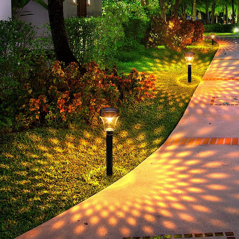XINREE Solar Garden Lights Outdoor Waterproof, 12 Pack Pathway Lights Solar Powered Outdoor with Pattern Landscape Lighting for Path Walkway Yard Driveway Ameber Decorative Lamp-Warm White Home & Garden > Lighting > Lamps XINREE   