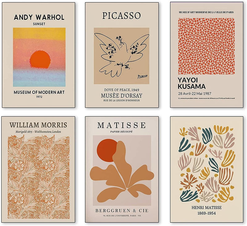 XINTANG 6 Piece Famous Art Canvas Posters Picasso Dove Henri Matisse William Morris Flower Market Andy Warhol Sunset Gallery Wall Mid Century Abstract Minimalist Room Aesthetic Decor Prints Painting Home & Garden > Decor > Artwork > Posters, Prints, & Visual Artwork XINTANG FART001 6P 8 x 10 in Unframed 