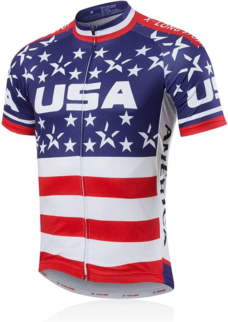 Xinzechen Men'S Bicycle Jersey Polyester Short Sleeve Sporting Goods > Outdoor Recreation > Cycling > Cycling Apparel & Accessories Weimostar Us Flag XX-Large 