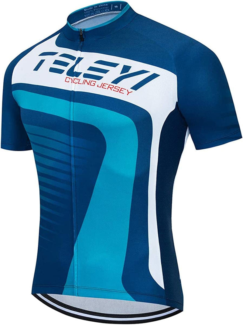 Xinzechen Men'S Bicycle Jersey Polyester Short Sleeve Sporting Goods > Outdoor Recreation > Cycling > Cycling Apparel & Accessories Weimostar Blue Chest 32.3"-35.4"=Tag S 