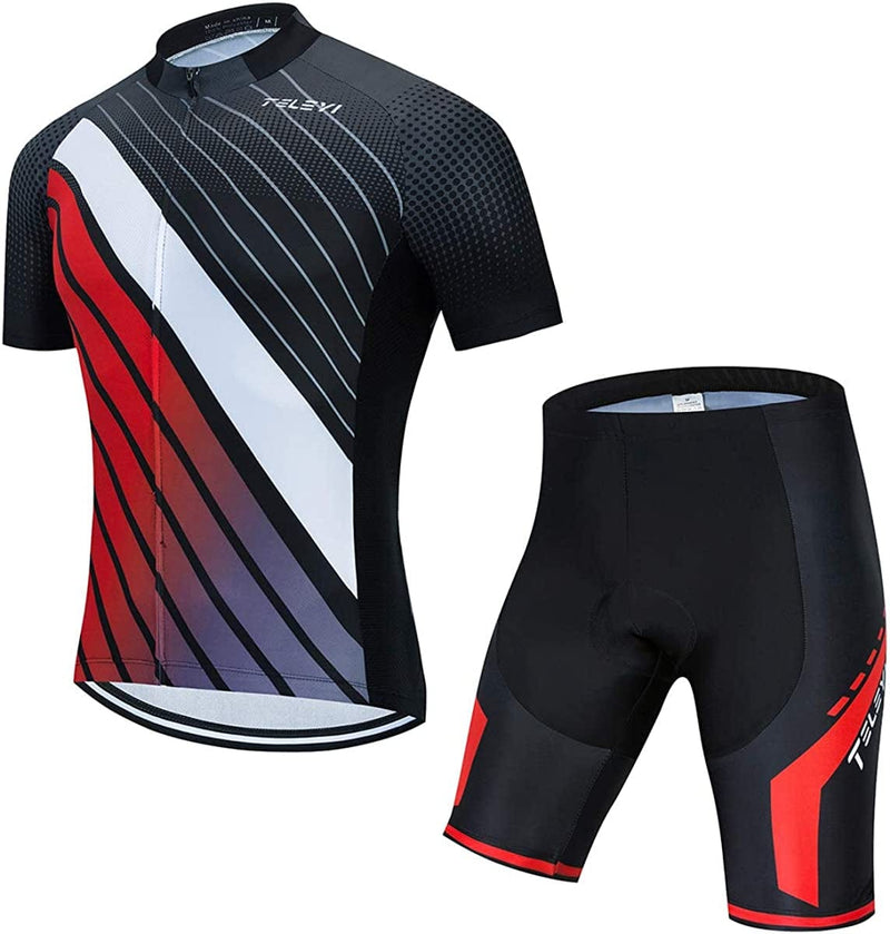 Xinzechen USA Men'S Cycling Short Sleeve Jersey Padded Shorts Set Sporting Goods > Outdoor Recreation > Cycling > Cycling Apparel & Accessories Weimostar Clothing Your Chest 40.2"-42.5"=Tag XL 