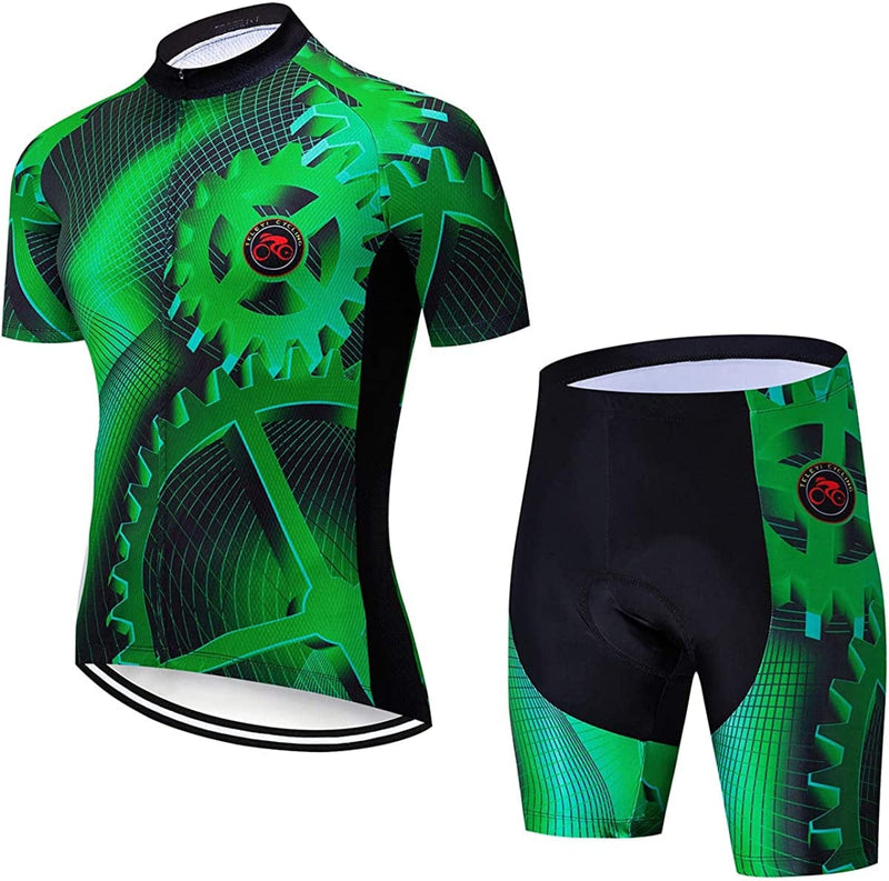 Xinzechen USA Men'S Cycling Short Sleeve Jersey Padded Shorts Set Sporting Goods > Outdoor Recreation > Cycling > Cycling Apparel & Accessories Weimostar Green Your Chest 40.2"-42.5"=Tag XL 