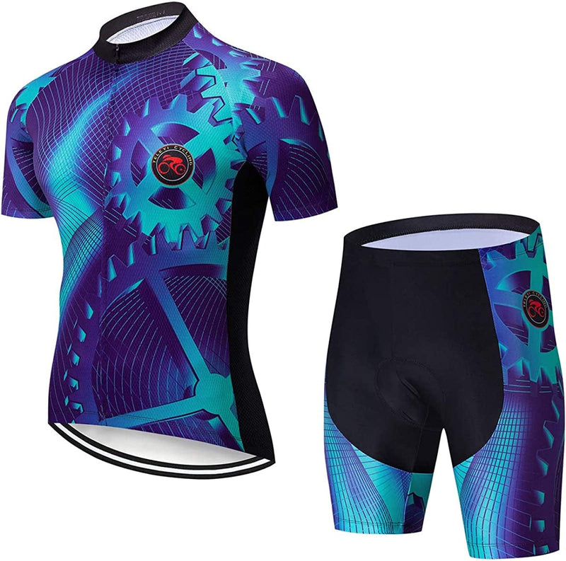 Xinzechen USA Men'S Cycling Short Sleeve Jersey Padded Shorts Set Sporting Goods > Outdoor Recreation > Cycling > Cycling Apparel & Accessories Weimostar Blue Your Chest 40.2"-42.5"=Tag XL 