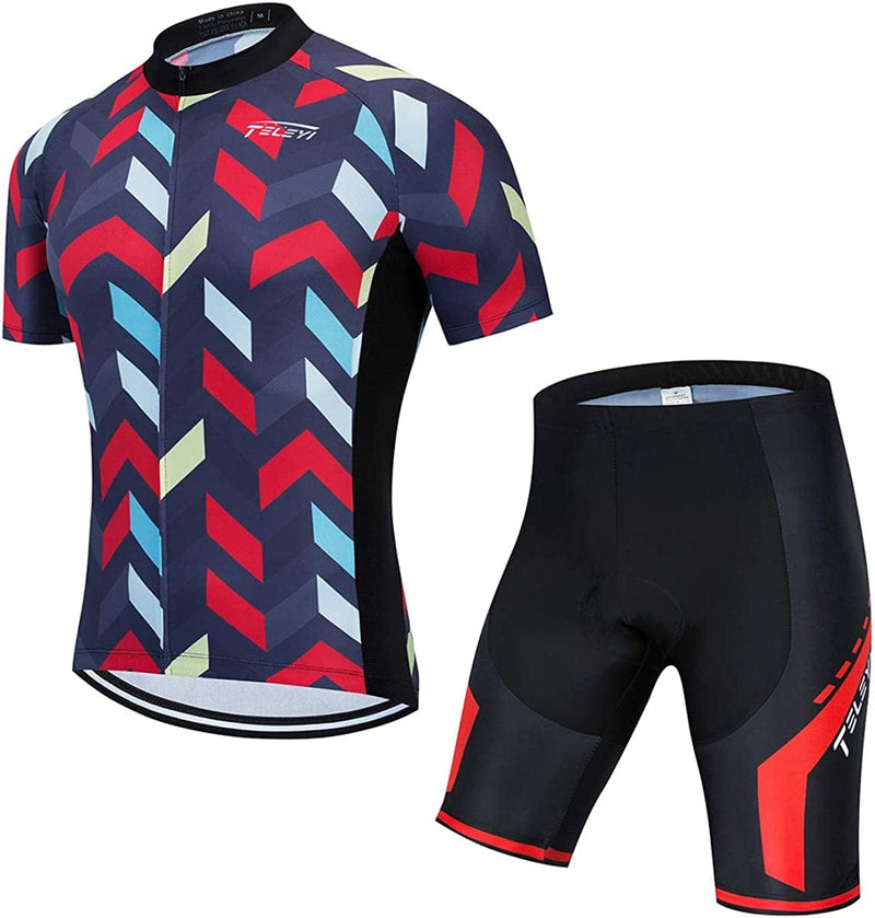 Xinzechen USA Men'S Cycling Short Sleeve Jersey Padded Shorts Set Sporting Goods > Outdoor Recreation > Cycling > Cycling Apparel & Accessories Weimostar Arrow Your Chest 44.9"-47.2"=Tag XXXL 