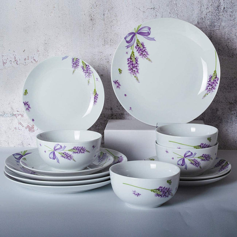 Xiteliy Ceramic Dinner Plate Sets, Plates, Bowls, 12 Pieces,Lavender Dinnerware Set Service for 4 (Purple, TL-XYC-D) Home & Garden > Kitchen & Dining > Tableware > Dinnerware Xiteliy   