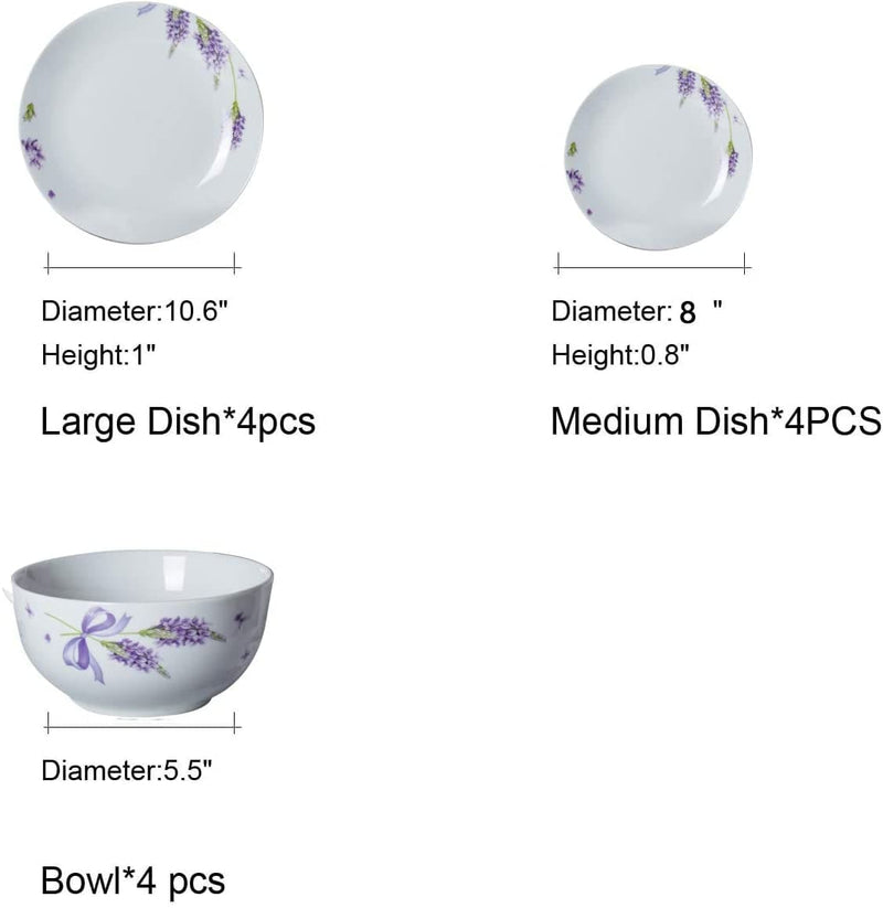 Xiteliy Ceramic Dinner Plate Sets, Plates, Bowls, 12 Pieces,Lavender Dinnerware Set Service for 4 (Purple, TL-XYC-D) Home & Garden > Kitchen & Dining > Tableware > Dinnerware Xiteliy   
