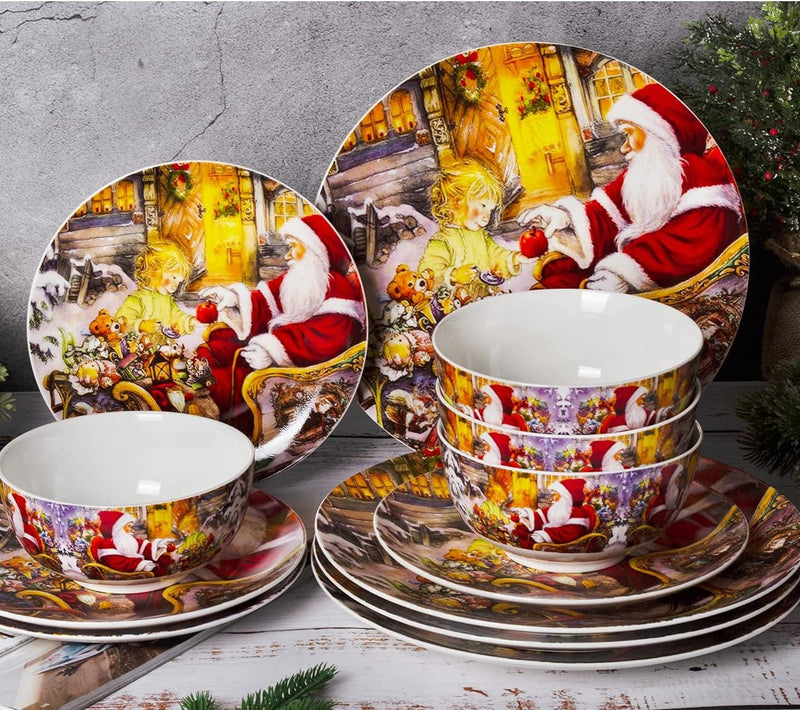 Xiteliy Porcelain Dinnerware Sets Christmas Gecorations Gift Theme Ceramic Plates Bowls12 Piece Dinner Service Sets (12, Yellow) Home & Garden > Kitchen & Dining > Tableware > Dinnerware Xiteliy   