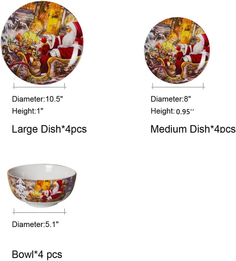 Xiteliy Porcelain Dinnerware Sets Christmas Gecorations Gift Theme Ceramic Plates Bowls12 Piece Dinner Service Sets (12, Yellow)
