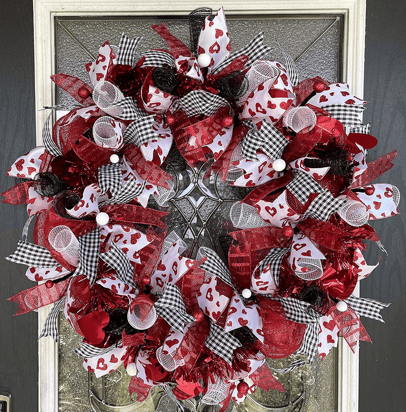 XL Fun Red Bling Valentine'S Day Deco Mesh Front Door Wreath, Porch Patio Yard Art Decor, Wall Decoration, Indoor Outdoor Home & Garden > Decor > Seasonal & Holiday Decorations Janeva's PrettyThings   