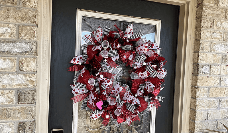 XL Fun Red Bling Valentine'S Day Deco Mesh Front Door Wreath, Porch Patio Yard Art Decor, Wall Decoration, Indoor Outdoor Home & Garden > Decor > Seasonal & Holiday Decorations Janeva's PrettyThings   