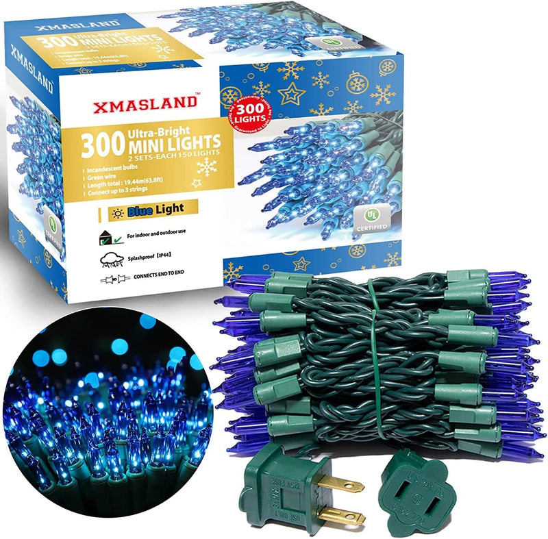 XMASLAND Ultra-Bright Connectable Pink Christmas Light Set 100 Count 19.6 Feet Incandescent Bulb Mini String Light for Indoor Outdoor Christmas Tree Garland Wedding Garden Holiday Party Festival Decor Home & Garden > Lighting > Light Ropes & Strings XMASLAND Green Wire-Blue 300L (150L*2pcs) 
