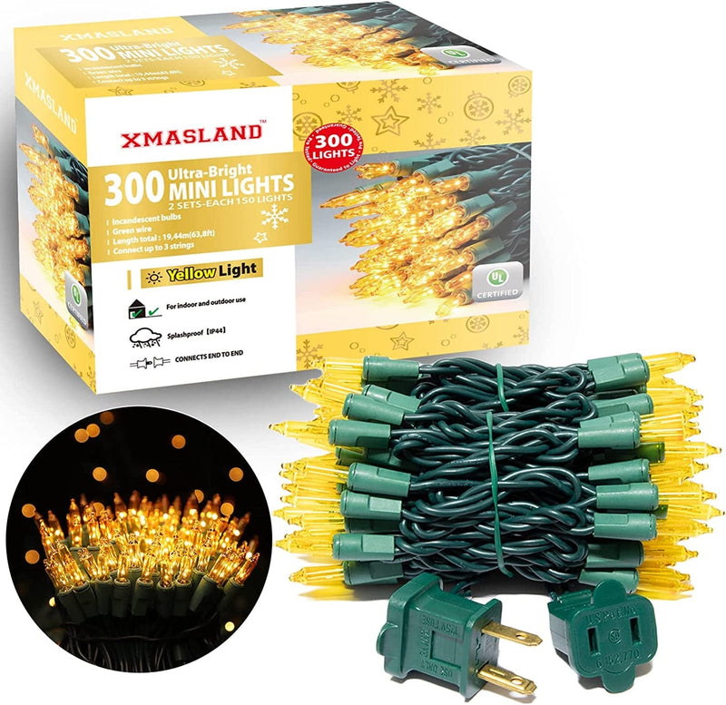 XMASLAND Ultra-Bright Connectable Pink Christmas Light Set 100 Count 19.6 Feet Incandescent Bulb Mini String Light for Indoor Outdoor Christmas Tree Garland Wedding Garden Holiday Party Festival Decor Home & Garden > Lighting > Light Ropes & Strings XMASLAND Green Wire-Yellow 300L (150L*2pcs) 