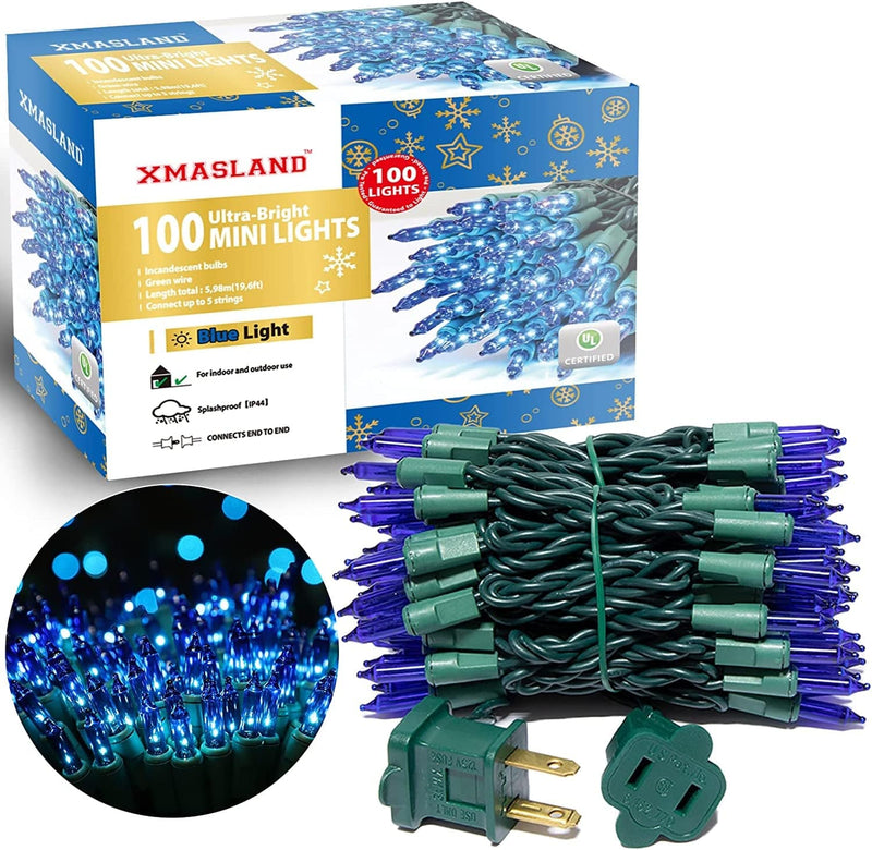 XMASLAND Ultra-Bright Connectable Pink Christmas Light Set 100 Count 19.6 Feet Incandescent Bulb Mini String Light for Indoor Outdoor Christmas Tree Garland Wedding Garden Holiday Party Festival Decor Home & Garden > Lighting > Light Ropes & Strings XMASLAND Green Wire-Blue 100L 