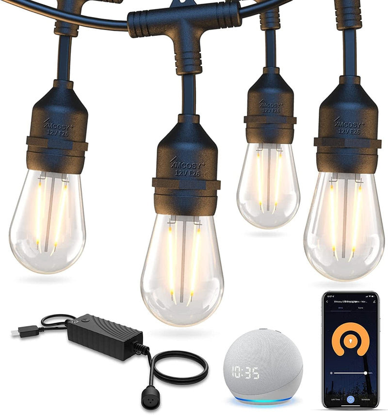 XMCOSY+ Outdoor String Lights, 98 Ft Smart Patio Lights LED String Lights, 30 Dimmable Edison Shatterproof Bulbs, Wifi Control, Work with Alexa, Waterproof String Lights for outside Bistro Porch Home & Garden > Lighting > Light Ropes & Strings XMCOSY+ 123FT-40 Bulbs  