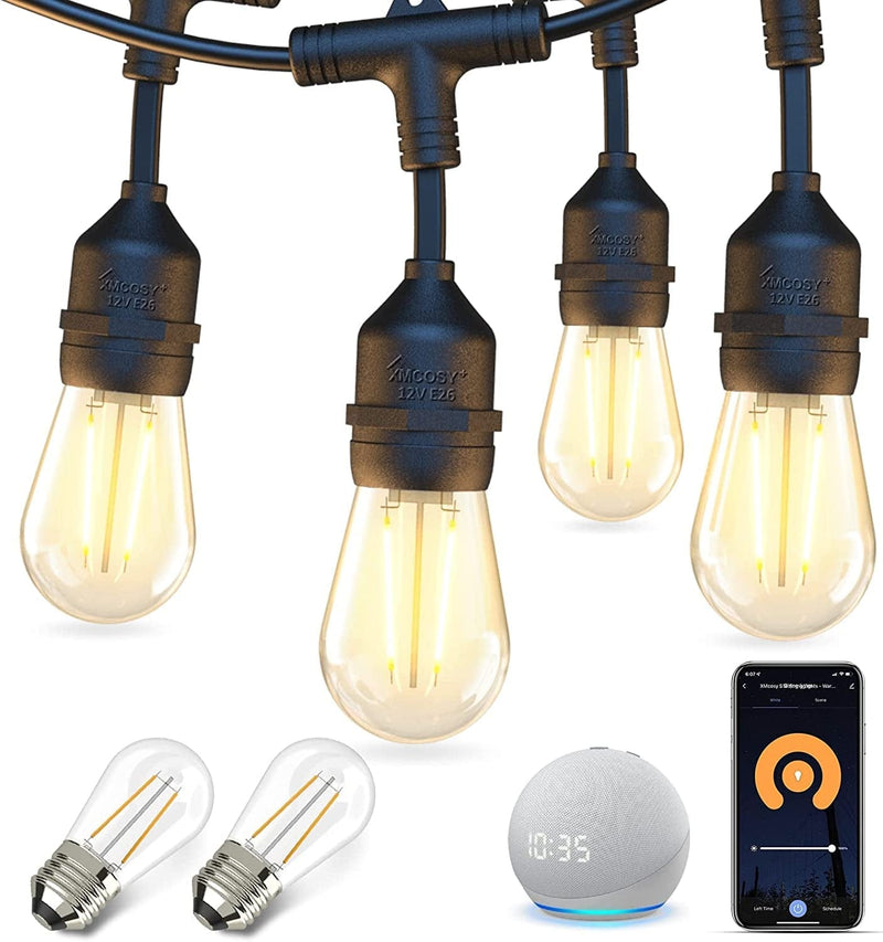 XMCOSY+ Outdoor String Lights, 98 Ft Smart Patio Lights LED String Lights, 30 Dimmable Edison Shatterproof Bulbs, Wifi Control, Work with Alexa, Waterproof String Lights for outside Bistro Porch Home & Garden > Lighting > Light Ropes & Strings XMCOSY+ 72.5 FT-22 Bulbs  
