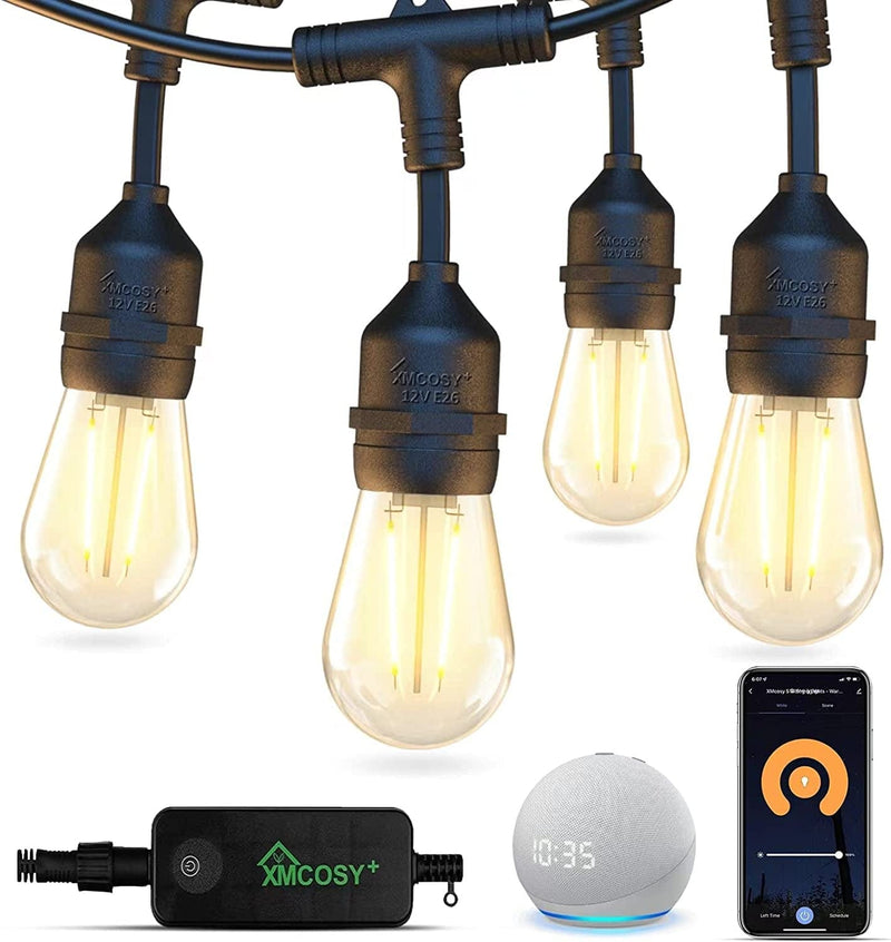 XMCOSY+ Outdoor String Lights, 98 Ft Smart Patio Lights LED String Lights, 30 Dimmable Edison Shatterproof Bulbs, Wifi Control, Work with Alexa, Waterproof String Lights for outside Bistro Porch Home & Garden > Lighting > Light Ropes & Strings XMCOSY+ 49 ft  