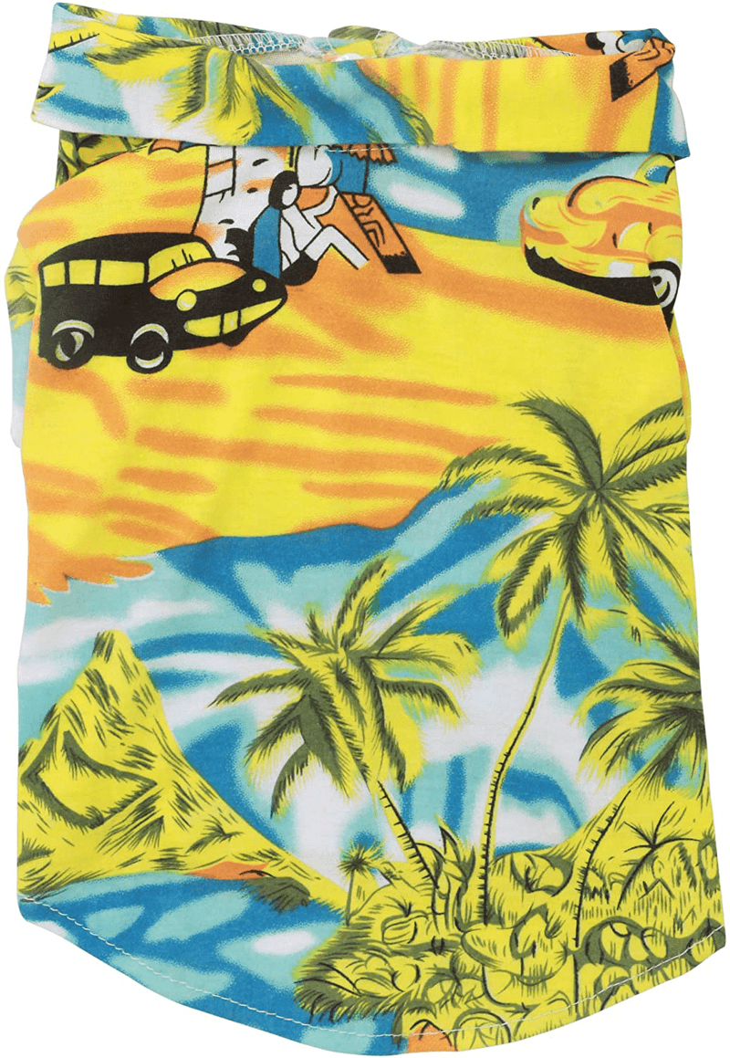 XMSJSIY Dog Hawaiian Shirt Cloth,Pet Dog Summer Polo T-Shirt Puppy Cat Luau Outfits Costume for Small Medium Dog Boy Girl Beach Seaside Apparel Clothes Animals & Pet Supplies > Pet Supplies > Cat Supplies > Cat Apparel XMSJSIY Coco tree-Yellow XS:Back 18cm/h Chest Girt 30cm 