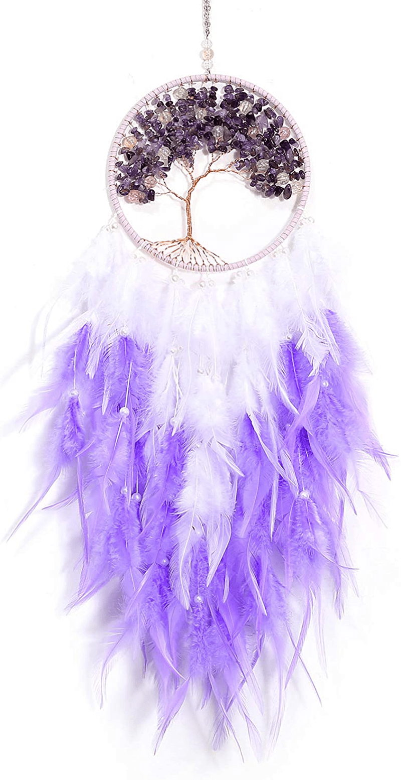 XMSJSIY Tree of Life Dream Catcher,Dream Catcher,Large Handmade Feather Mobile Wall Hanging Decor for Bedroom Dorm Room Decorations Home Ornament Birthday Festival Craft Gift (Purple) Home & Garden > Decor > Seasonal & Holiday Decorations XMSJSIY Purple  