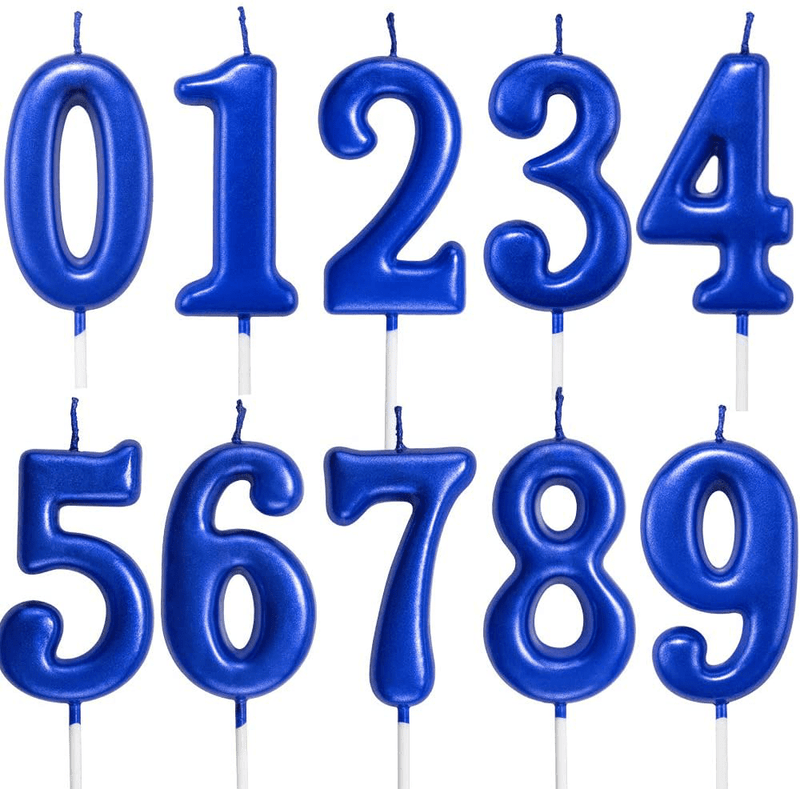 XNOVA 10 Pieces Blue Number Candles Numbers Number 0-9 Champagne Candle Glitter Happy Birthday Numeral Cake Topper Decoration for Adults/Kids Party Old Birthday Candle Home & Garden > Decor > Home Fragrances > Candles XNOVA Blue 0-9  
