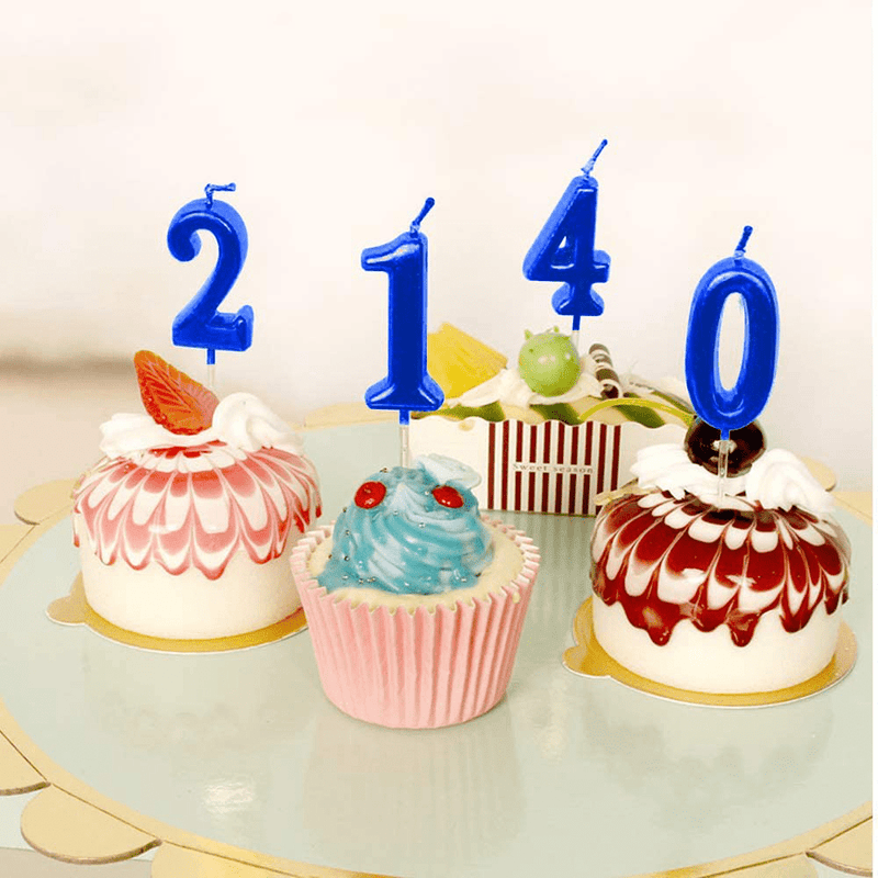 XNOVA 10 Pieces Blue Number Candles Numbers Number 0-9 Champagne Candle Glitter Happy Birthday Numeral Cake Topper Decoration for Adults/Kids Party Old Birthday Candle