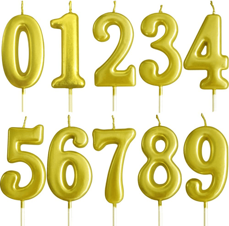 XNOVA 10 Pieces Blue Number Candles Numbers Number 0-9 Champagne Candle Glitter Happy Birthday Numeral Cake Topper Decoration for Adults/Kids Party Old Birthday Candle Home & Garden > Decor > Home Fragrances > Candles XNOVA Gold 0-9  