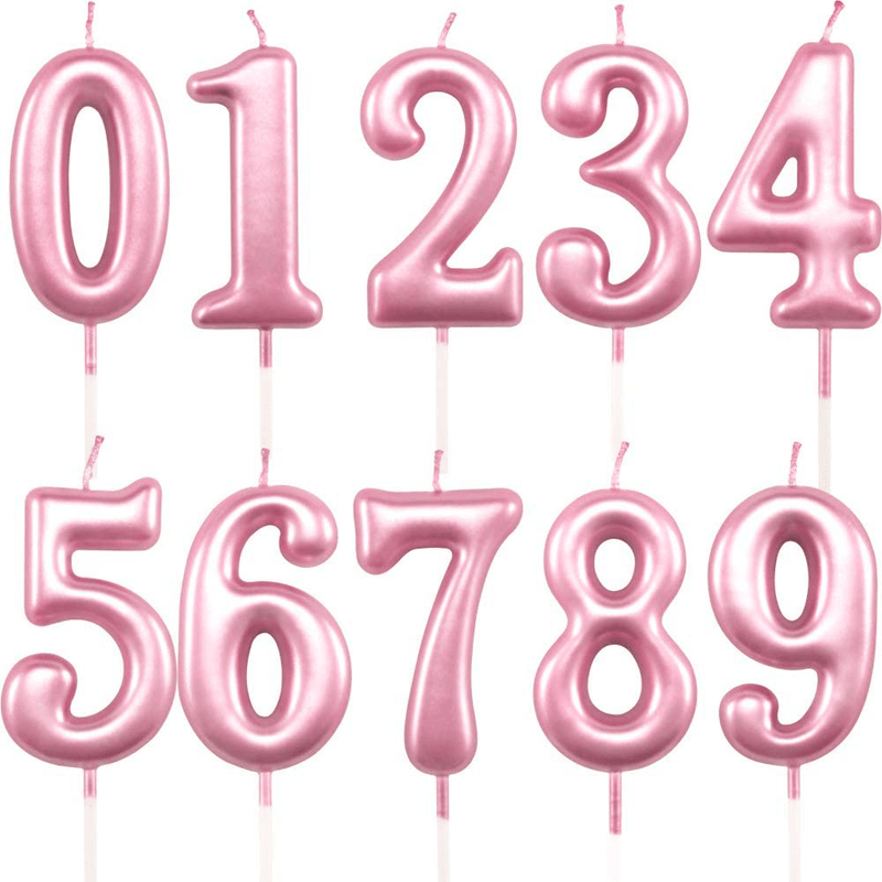 XNOVA 10 Pieces Blue Number Candles Numbers Number 0-9 Champagne Candle Glitter Happy Birthday Numeral Cake Topper Decoration for Adults/Kids Party Old Birthday Candle Home & Garden > Decor > Home Fragrances > Candles XNOVA Pink 0-9  