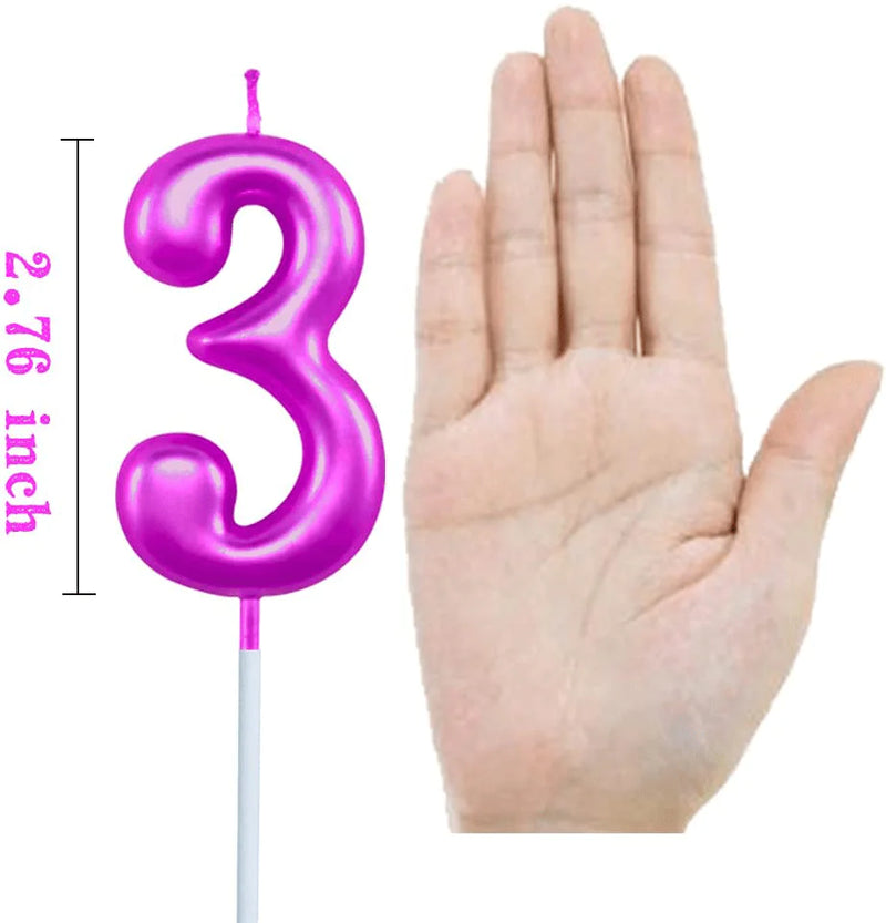 XNOVA 3rd Birthday Candle Three Years Purple Happy Birthday Number 3 Candles for Cake Topper Decoration for Party Kids Adults Numeral 30 23 37 33 13
