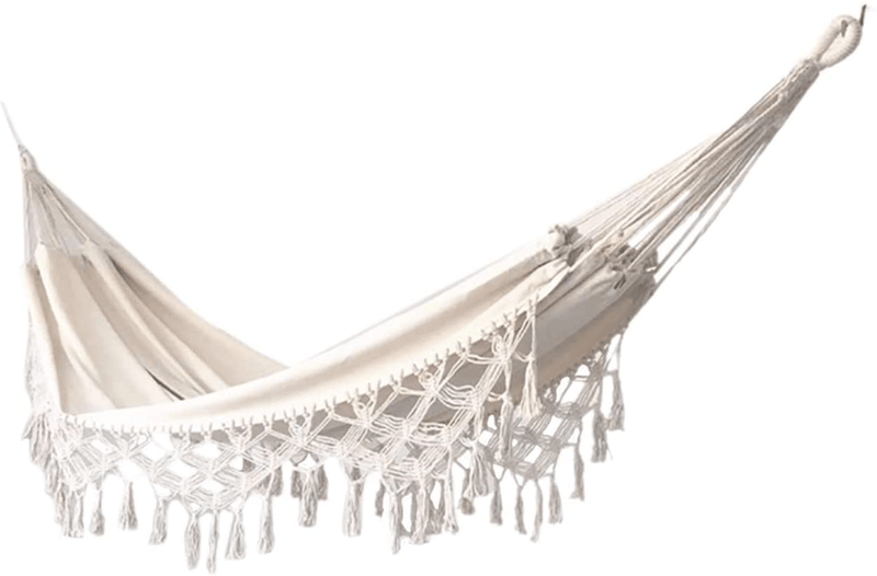 Xuanmuque Double Sized Boho Macrame Cream Hammock with Elegant Tassels and Fishtail Knitting 485Lbs Includes Tie Ropes and White Drawstring Bag for Women Home & Garden > Lawn & Garden > Outdoor Living > Hammocks Xuanmuque White 79" Length  