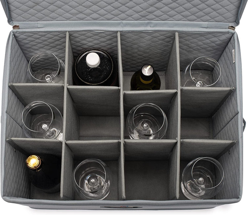 Xx-Large Tall Stemware Wine Glass Storage Container (20X15.5X13.2 In). Fully Padded 12-Large Compartments with Hard Top, Bottom and Sides. for Wine Bottles, Glasses, Flutes up to 13.2 Inches Tall Home & Garden > Decor > Decorative Jars Wizead Inc   