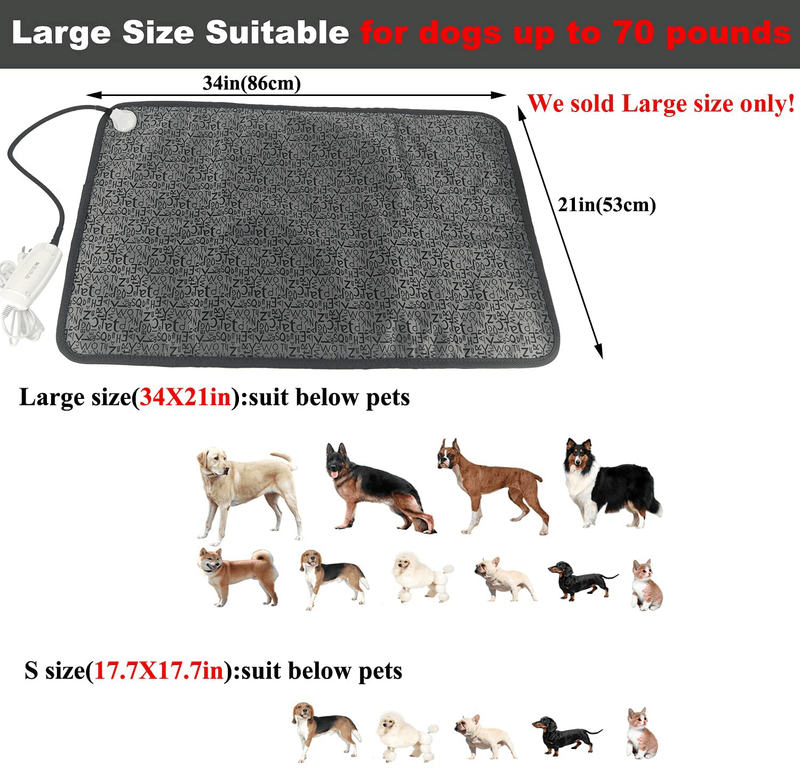 XXL Dog Heating Pad for Large Dog Bed Indoor,Waterproof Heated Dog Bed Mat,Pet Heating Pad,Heated Cat Bed Mat,Heated Mat for Small Medium Pet Cat Puppy Dog Blanket,King Size
