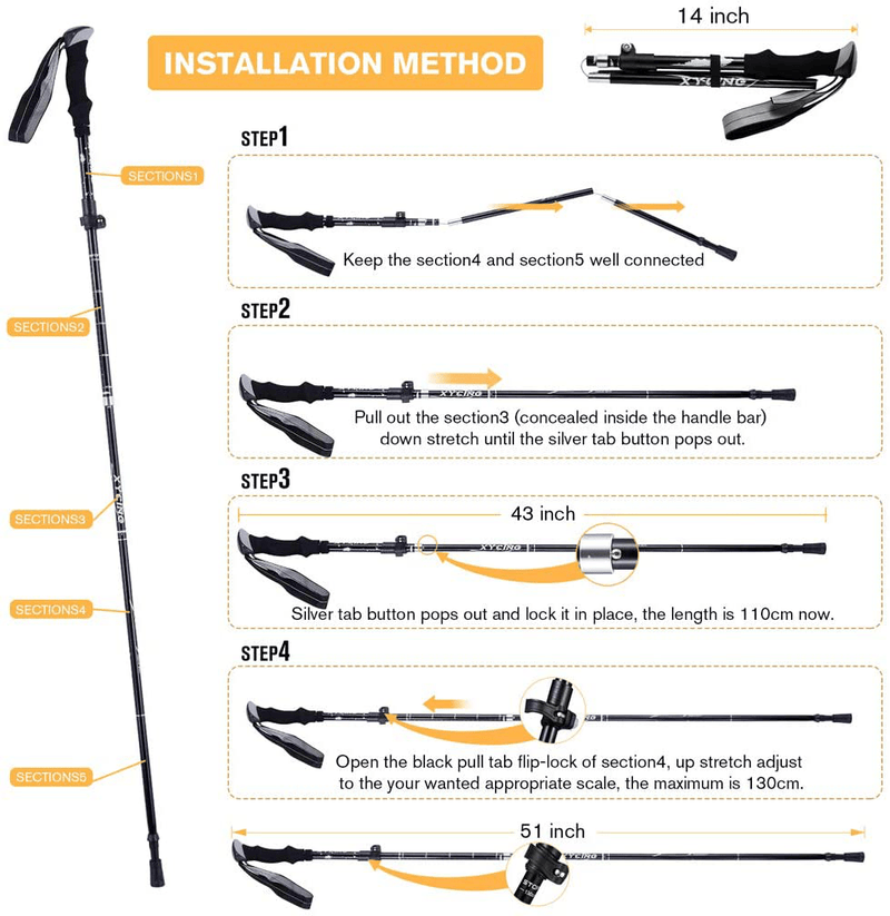 XYCING Collapsible Trekking Poles, 2-Pack Adjustable Aluminum Alloy 7075 Hiking Poles with Quick Flip-Lock, Foldable Lightweight Strong Camping Hike Walking Sticks with Seamless Magic Face Scarf Sporting Goods > Outdoor Recreation > Camping & Hiking > Hiking Poles XYCING   