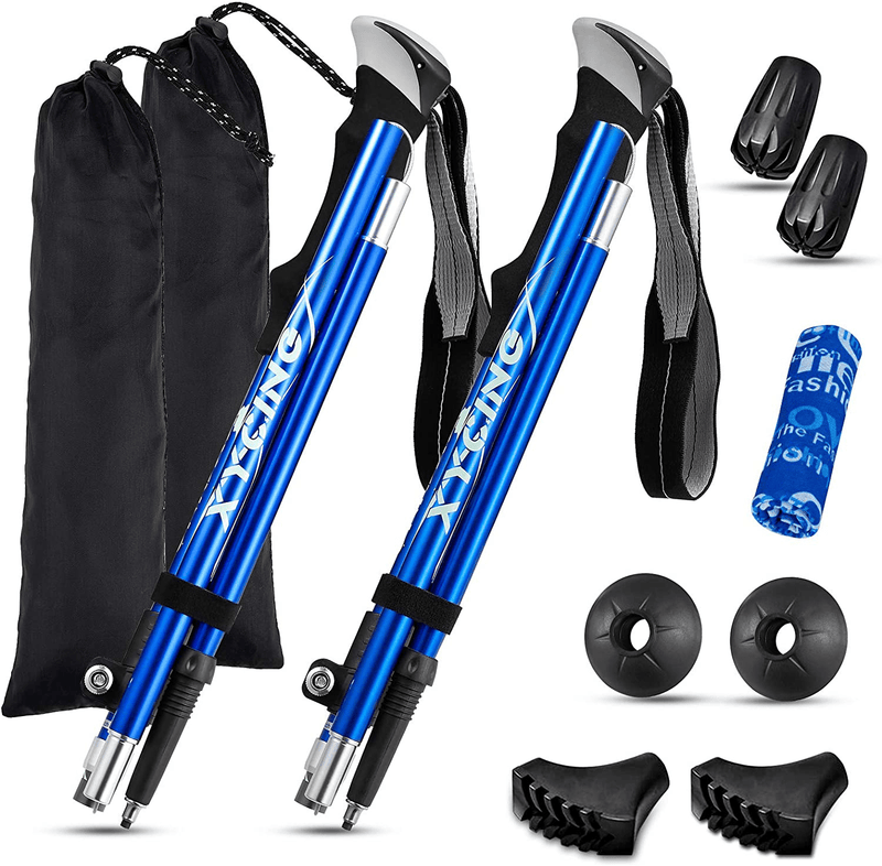 XYCING Collapsible Trekking Poles, 2-Pack Adjustable Aluminum Alloy 7075 Hiking Poles with Quick Flip-Lock, Foldable Lightweight Strong Camping Hike Walking Sticks with Seamless Magic Face Scarf Sporting Goods > Outdoor Recreation > Camping & Hiking > Hiking Poles XYCING Trekking Poles - Blue  