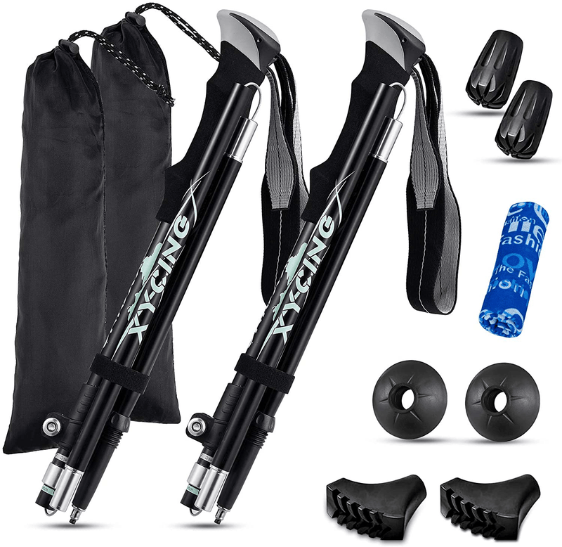 XYCING Collapsible Trekking Poles, 2-Pack Adjustable Aluminum Alloy 7075 Hiking Poles with Quick Flip-Lock, Foldable Lightweight Strong Camping Hike Walking Sticks with Seamless Magic Face Scarf Sporting Goods > Outdoor Recreation > Camping & Hiking > Hiking Poles XYCING Trekking Poles - Black  