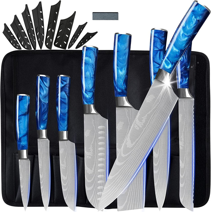 XYJ Culinary Knife Set with Carry Bag&Whetstone Stainless Steel Santoku Slicing Nakiri Knives Japanese Chef Knife Set Sharp Laser Etched Blade Ergonomics Handle Home & Garden > Kitchen & Dining > Kitchen Tools & Utensils > Kitchen Knives XYJ   