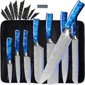XYJ Culinary Knife Set with Carry Bag&Whetstone Stainless Steel Santoku Slicing Nakiri Knives Japanese Chef Knife Set Sharp Laser Etched Blade Ergonomics Handle Home & Garden > Kitchen & Dining > Kitchen Tools & Utensils > Kitchen Knives XYJ XYJ Blue 8 in 1 