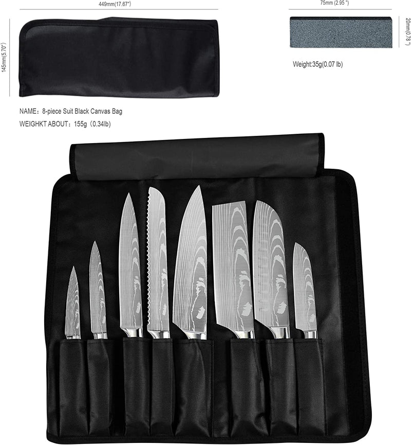 XYJ Culinary Knife Set with Carry Bag&Whetstone Stainless Steel Santoku Slicing Nakiri Knives Japanese Chef Knife Set Sharp Laser Etched Blade Ergonomics Handle