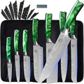 XYJ Culinary Knife Set with Carry Bag&Whetstone Stainless Steel Santoku Slicing Nakiri Knives Japanese Chef Knife Set Sharp Laser Etched Blade Ergonomics Handle Home & Garden > Kitchen & Dining > Kitchen Tools & Utensils > Kitchen Knives XYJ Green 8 in 1 