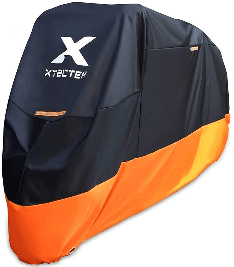 XYZCTEM Motorcycle Cover – All Season Waterproof Outdoor Protection – Precision Fit up to 108 Inch Tour Bikes, Choppers and Cruisers – Protect Against Dust, Debris, Rain and Weather(XXL,Black& Orange) Vehicles & Parts > Vehicle Parts & Accessories > Vehicle Maintenance, Care & Decor > Vehicle Covers > Vehicle Storage Covers > Motorcycle Storage Covers ‎XYZCTEM Default Title  