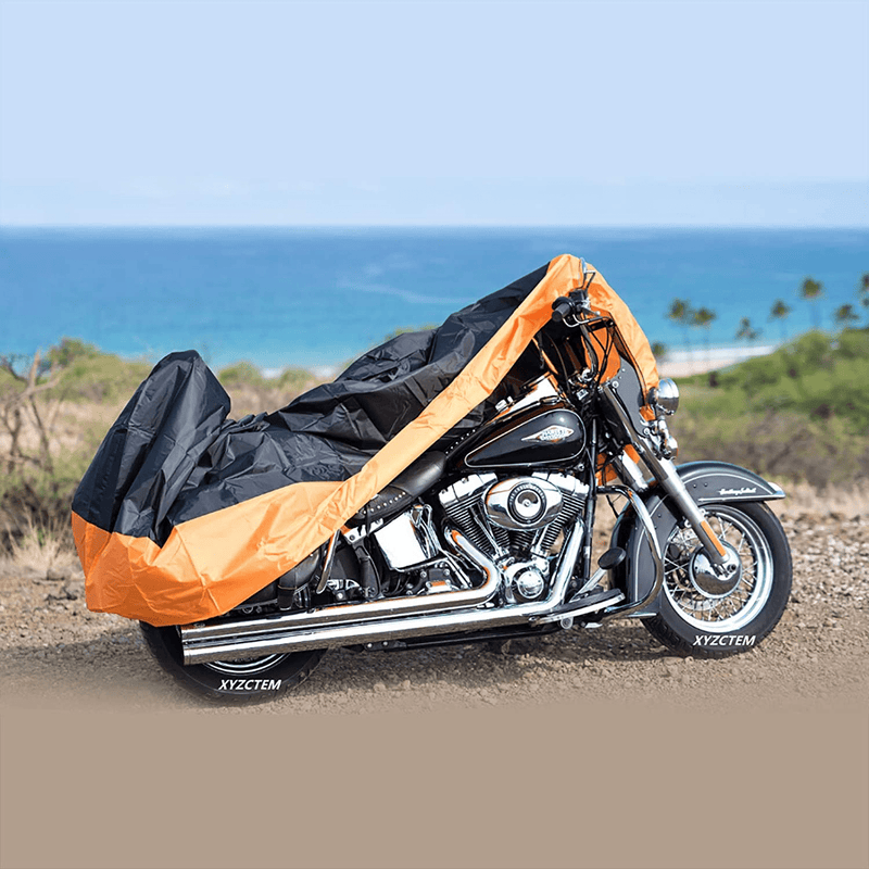XYZCTEM Motorcycle Cover – All Season Waterproof Outdoor Protection – Precision Fit up to 108 Inch Tour Bikes, Choppers and Cruisers – Protect Against Dust, Debris, Rain and Weather(XXL,Black& Orange) Vehicles & Parts > Vehicle Parts & Accessories > Vehicle Maintenance, Care & Decor > Vehicle Covers > Vehicle Storage Covers > Motorcycle Storage Covers ‎XYZCTEM   