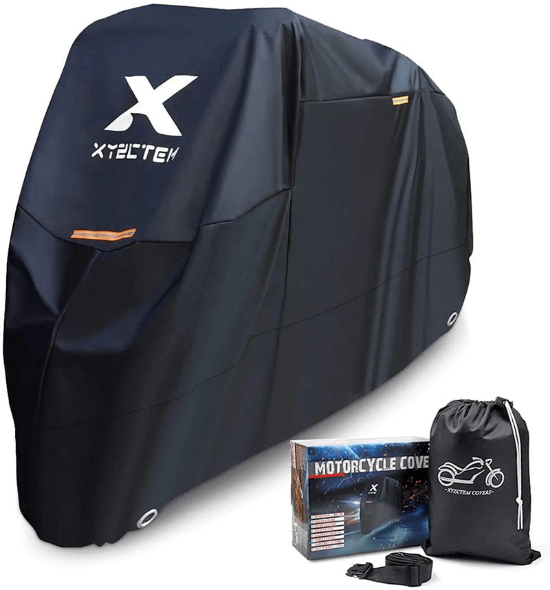 XYZCTEM Motorcycle Cover -Waterproof Outdoor Storage Bag,Made of Heavy Duty Material Fits up to 116 inch, Compatible with Harley Davison and All Motors(Black& Lockholes& Professional Windproof Strap) Vehicles & Parts > Vehicle Parts & Accessories > Vehicle Maintenance, Care & Decor > Vehicle Covers > Vehicle Storage Covers > Motorcycle Storage Covers XYZCTEM Default Title  